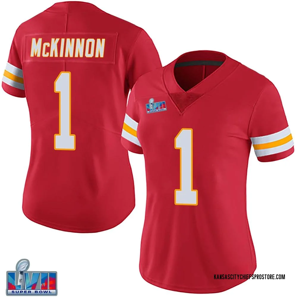 Women's Limited Jerick McKinnon Kansas City Chiefs Red Team Color Vapor Untouchable Super Bowl LVII Patch Jersey