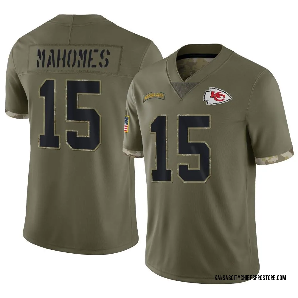 Youth Limited Patrick Mahomes Kansas City Chiefs Olive 2022 Salute To Service Jersey